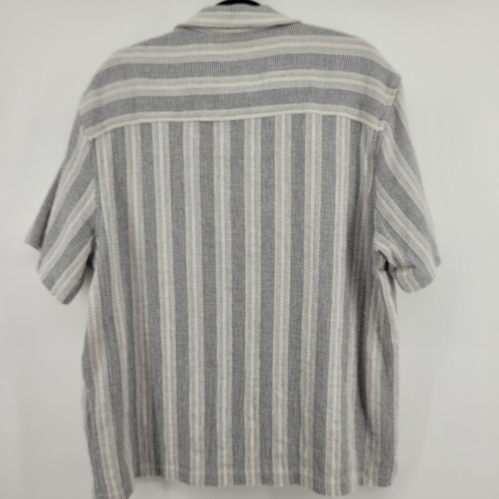 Zara Mens XL Grey White Textured Vertical Stripe Short Sleeve Camp Collar Shirt - Picture 3 of 11